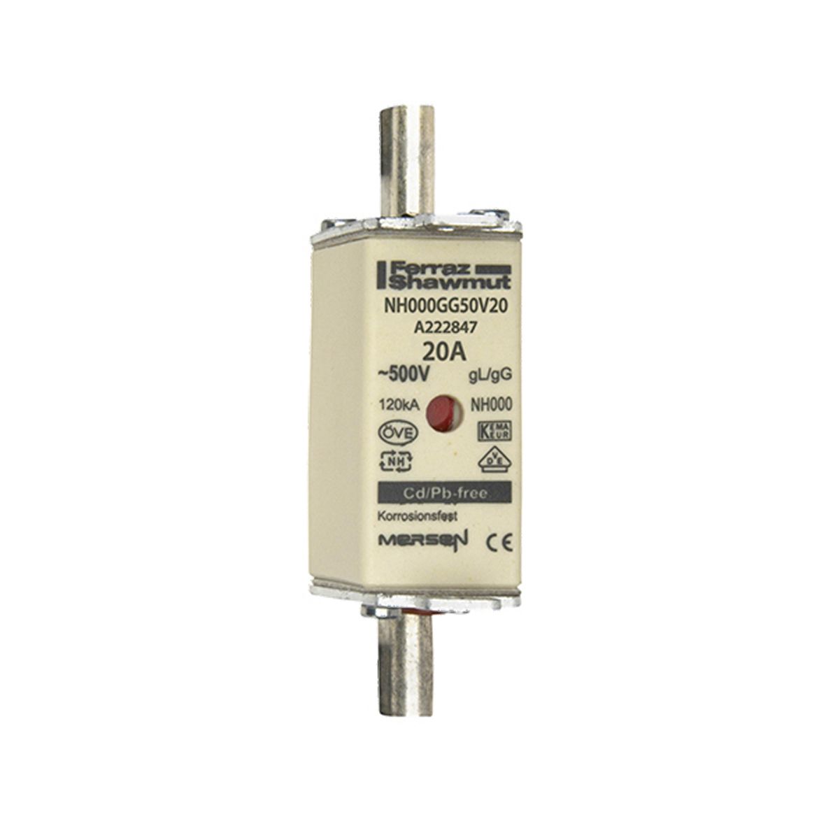 A222847 - NH fuse-link gG, 500VAC, size 000, 20A double indicator/live tags